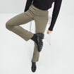 Pantalon flare côtelé vert kaki femme