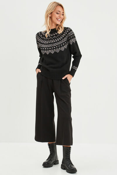 Pull jacquard fils métallisés Liberto noir femme