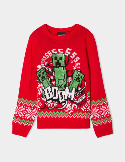 Pull manches longues Minecraft Creeper rouge garçon