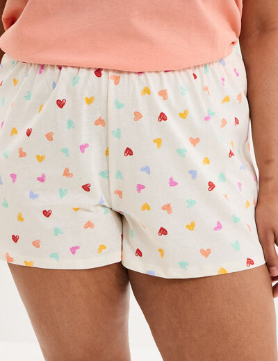 Bas de pyjama short coton ecru femme grande taille