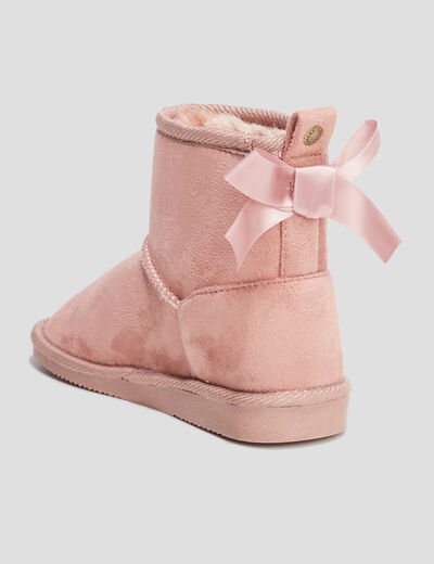 Bottines fourrées noeud effet satin rose fille