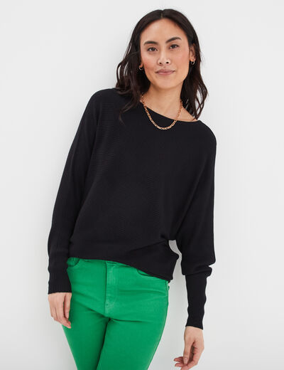 Pull col bateau manches longues noir femme