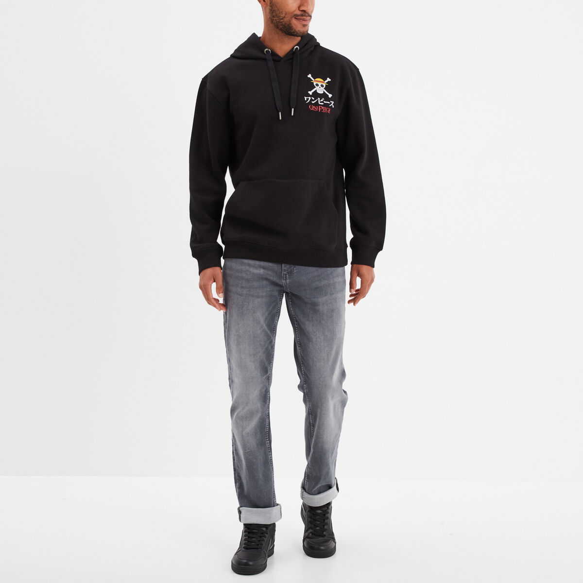 Sweat à capuche hoodie One Piece noir homme