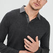 Pull avec col polo gris foncé homme