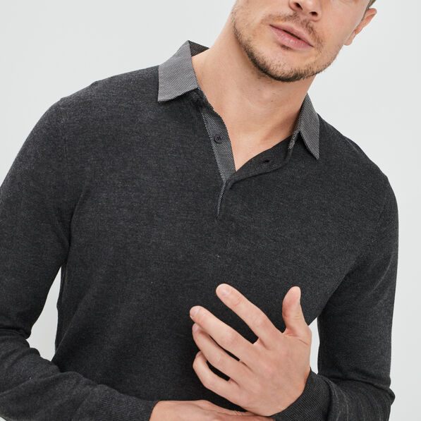 pull avec col polo gris fonce homme Pull avec col polo gris foncé homme