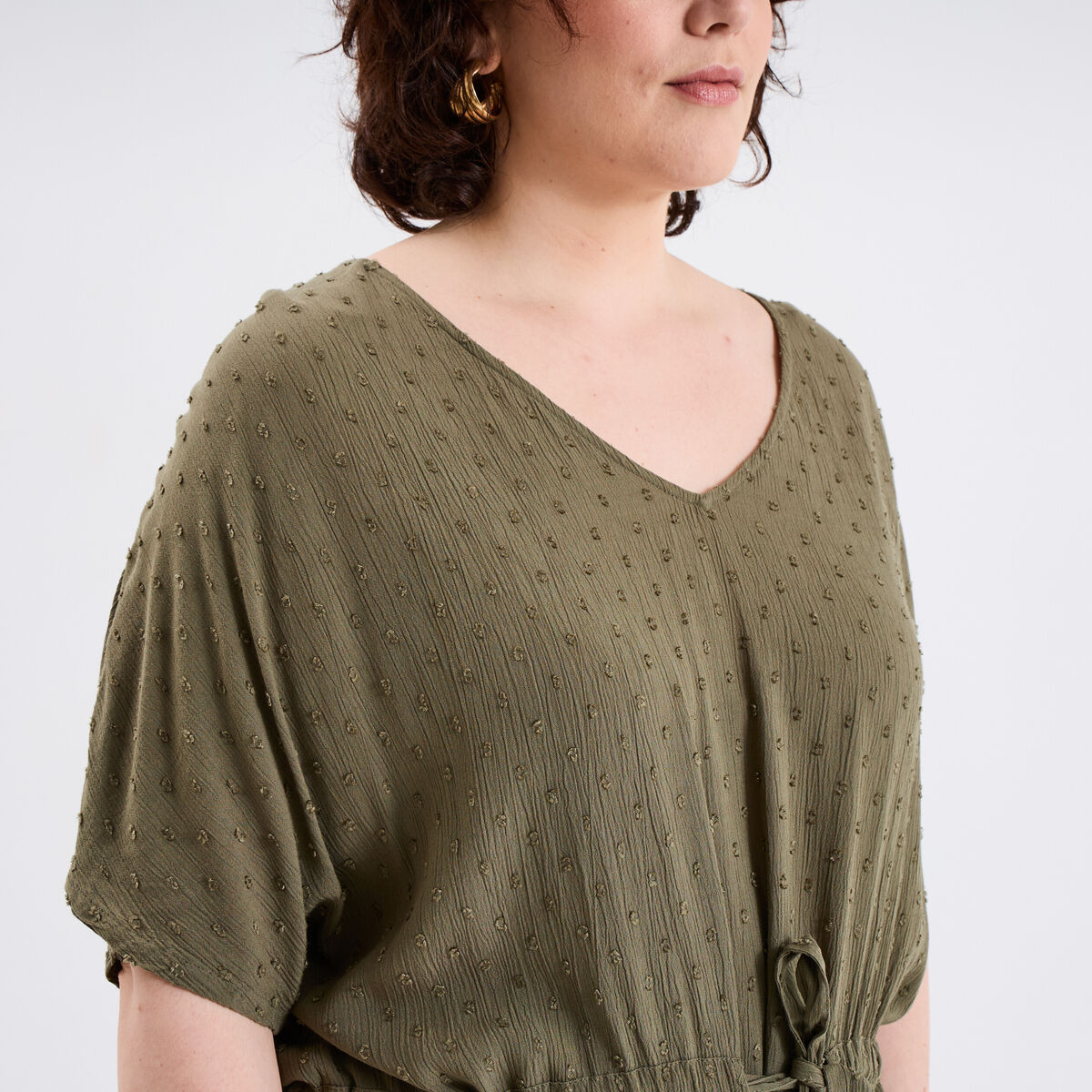 Robe plumetis cordon taille vert kaki femme grande taille