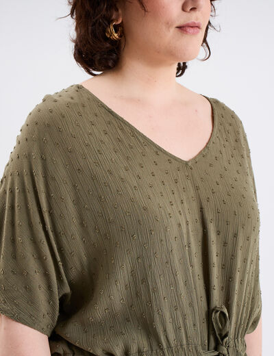 Robe plumetis cordon taille vert kaki femme grande taille