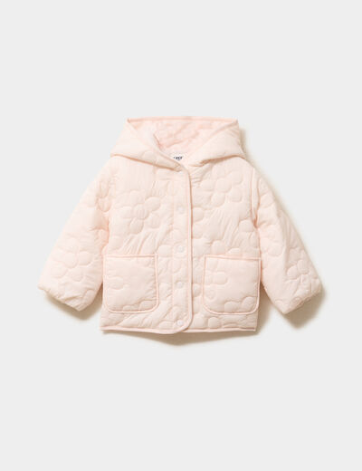 Doudoune matelass&eacute;e &agrave; capuche beige b&eacute;b&eacute; fille