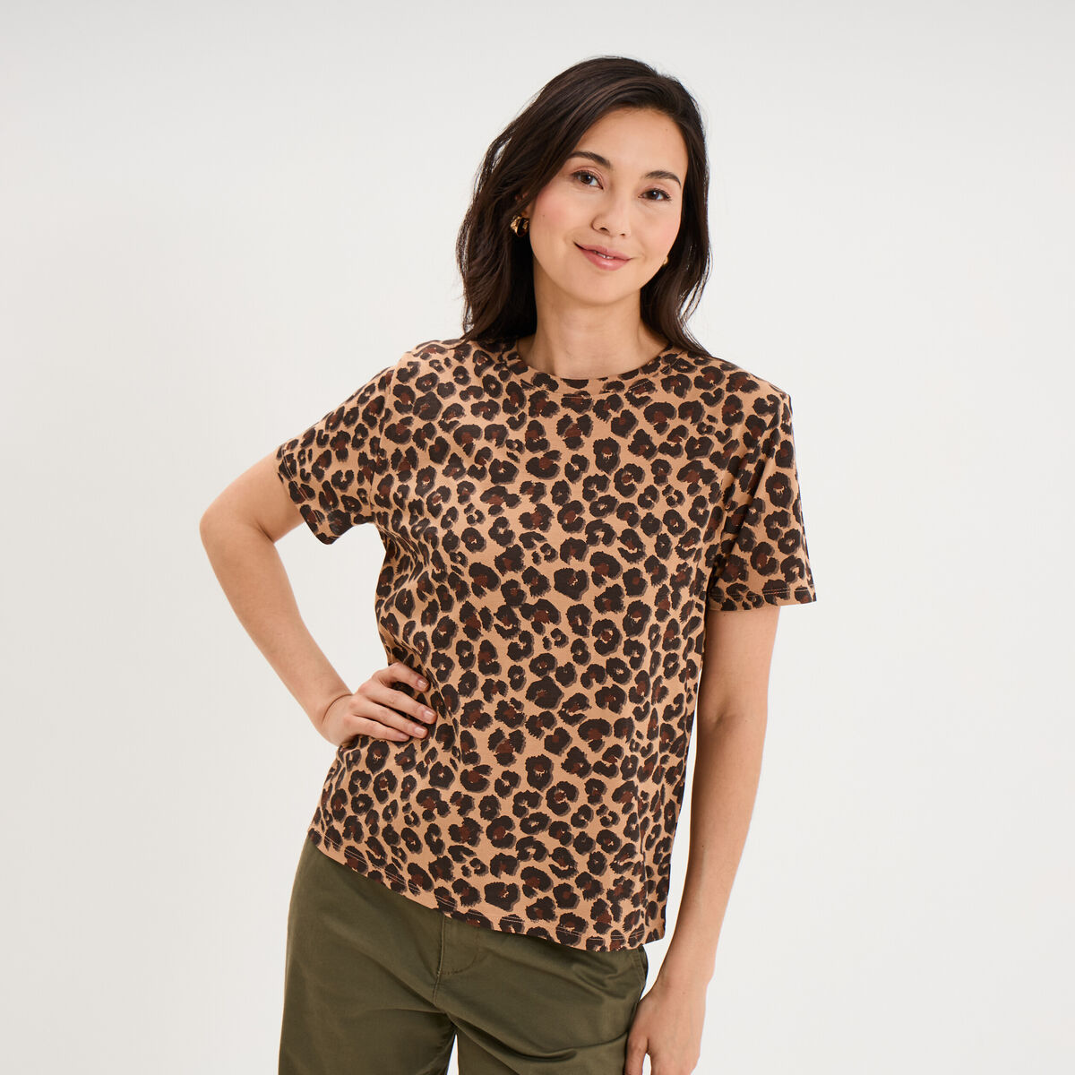 T-shirt coton col rond manches courtes ficelle femme