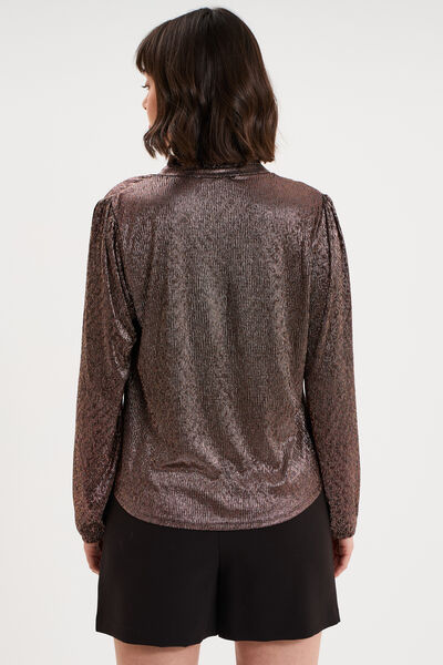 Blouse manches longues col tunisien terracotta femme