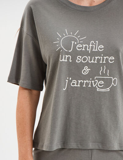 Ensemble pyjama pantalon et t-shirt vert kaki femme