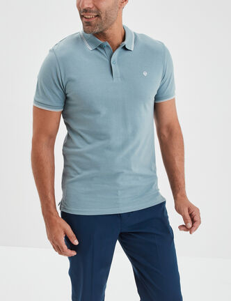 Polo piqu&eacute; coton manches courtes gris homme