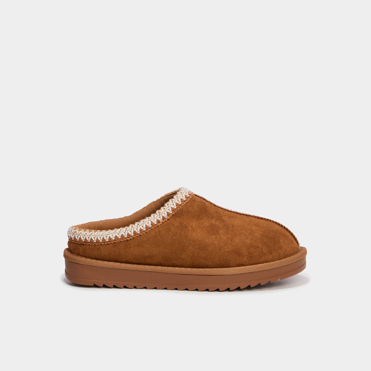 Mules fourr&eacute;es d&eacute;tails brod&eacute;s marron femme