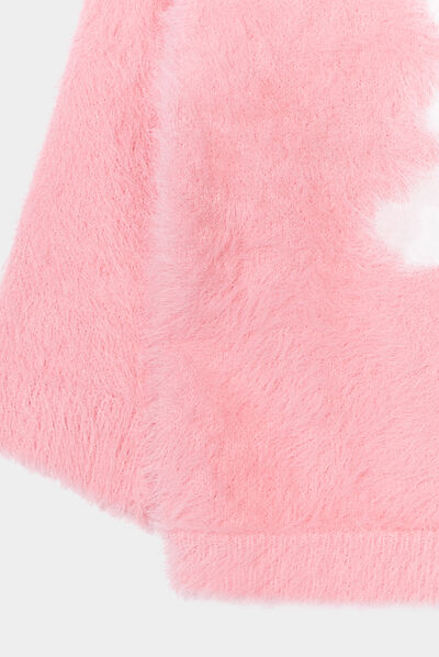 Pull droit mailles duveteuses Kimbaloo rose bébé fille