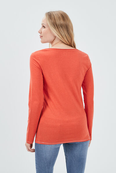 T-shirt manches longues terracotta femme
