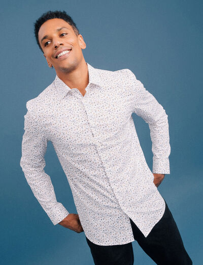 Chemise ajustée col français ecru homme