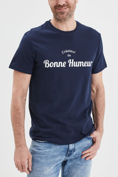 T-shirt col rond manches courtes coton bleu marine homme