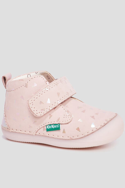 Bottillons en cuir Kickers Sabio rose bébé fille