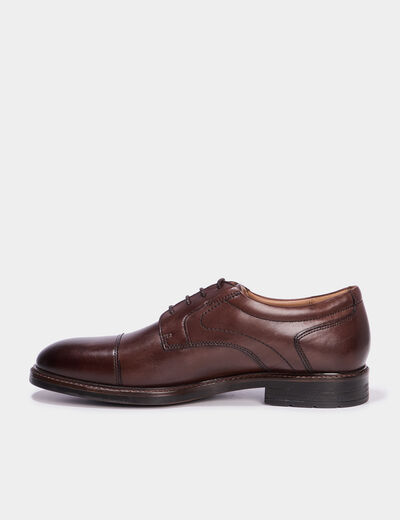 Derbies en cuir &agrave; bout rond marron homme
