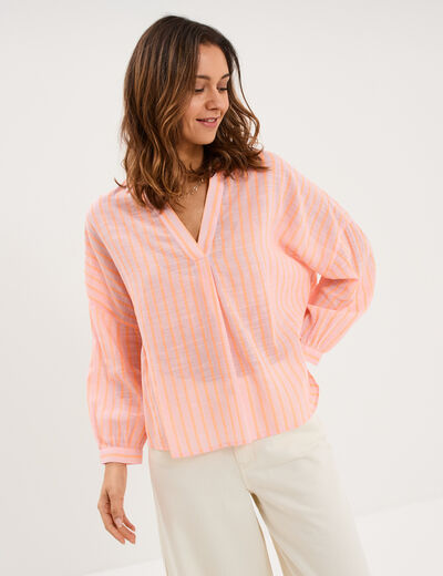 Blouse manches longues ample coton rose femme