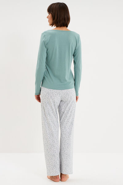 Ensemble pyjama 2 pi&egrave;ces pantalon bleu gris femme