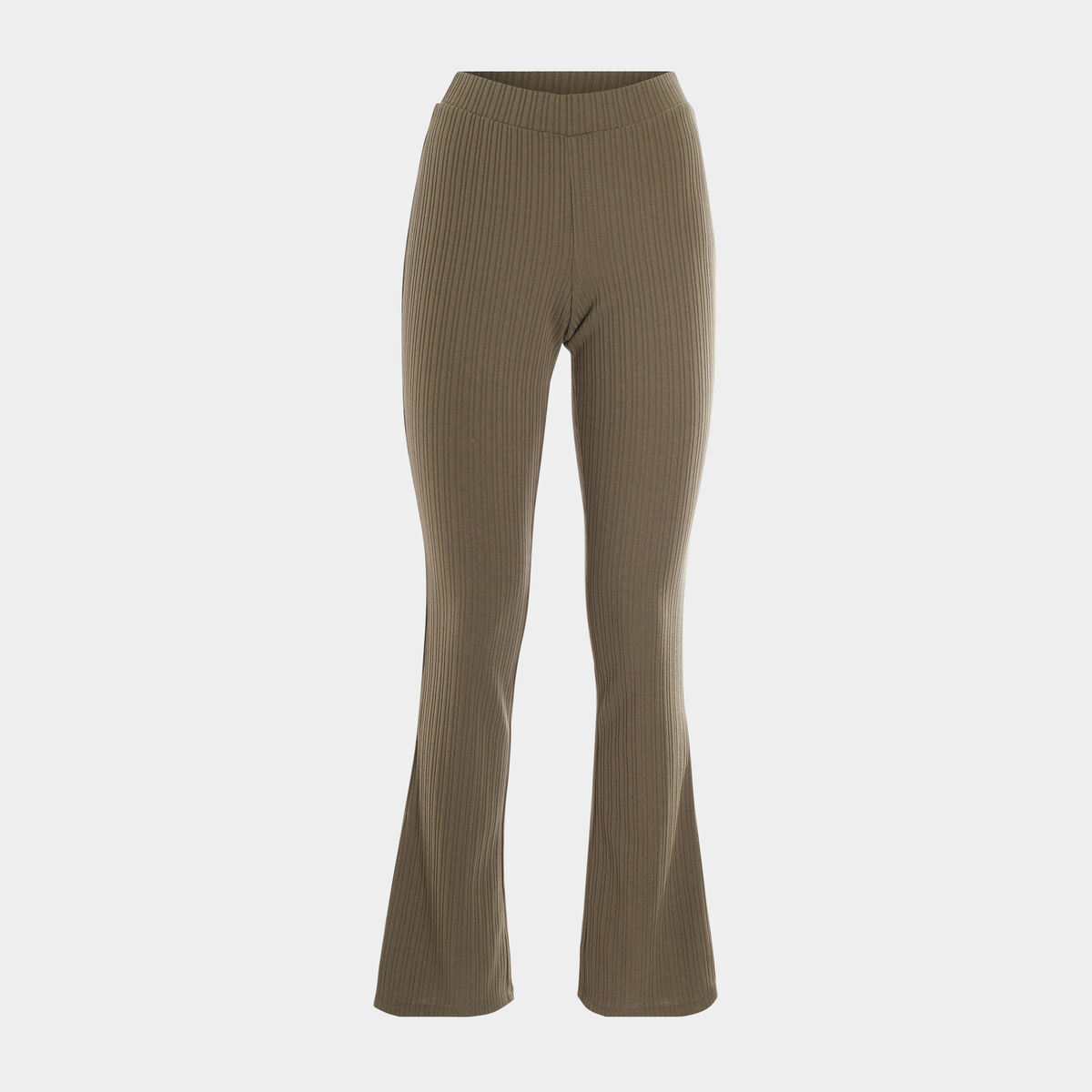 Pantalon flare côtelé vert kaki femme