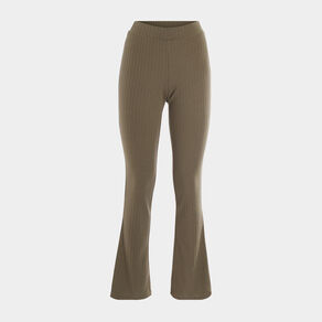 Pantalon flare côtelé vert kaki femme