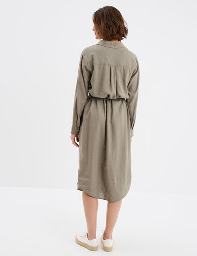 Robe chemise mélange lin vert kaki femme