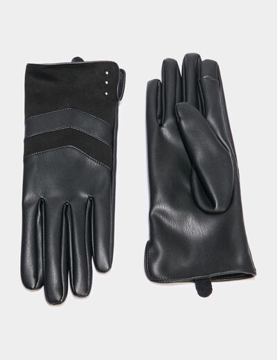 Gants effet simili cuir noir femme