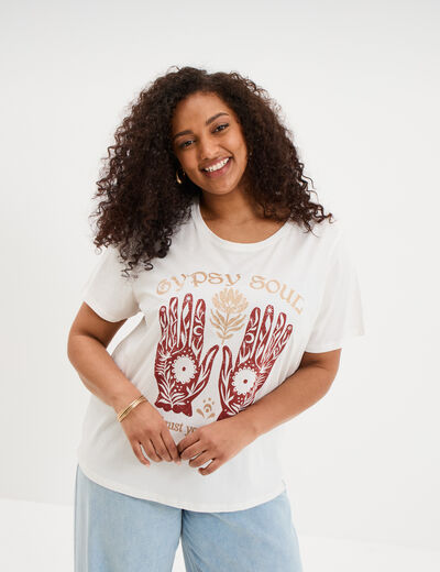 T-shirt manches courtes col rond coton blanc femme grande taille