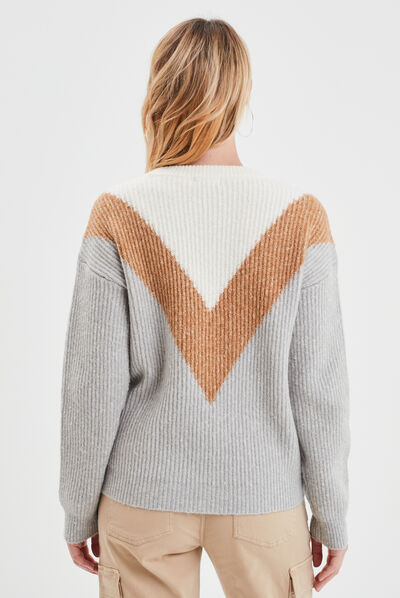 Pull manches longues gris clair femme