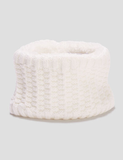 Tour de cou tricot&eacute; doublure laine ivoire b&eacute;b&eacute; fille
