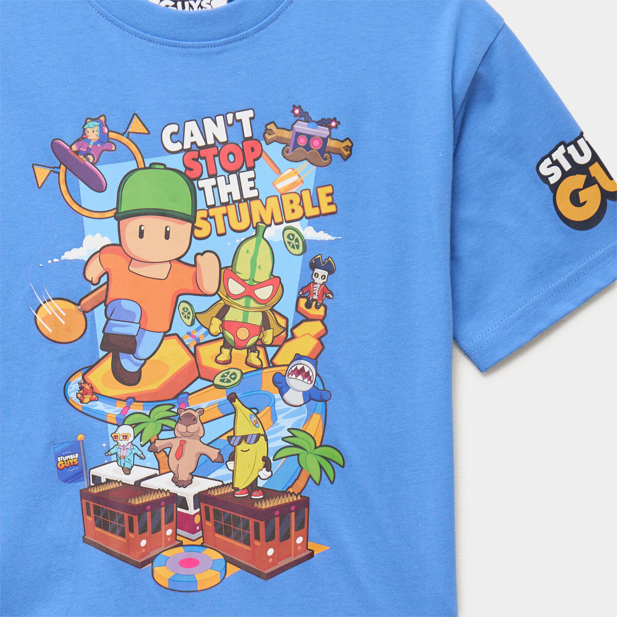 T-shirt col rond coton Stumble Guys bleu gar&ccedil;on