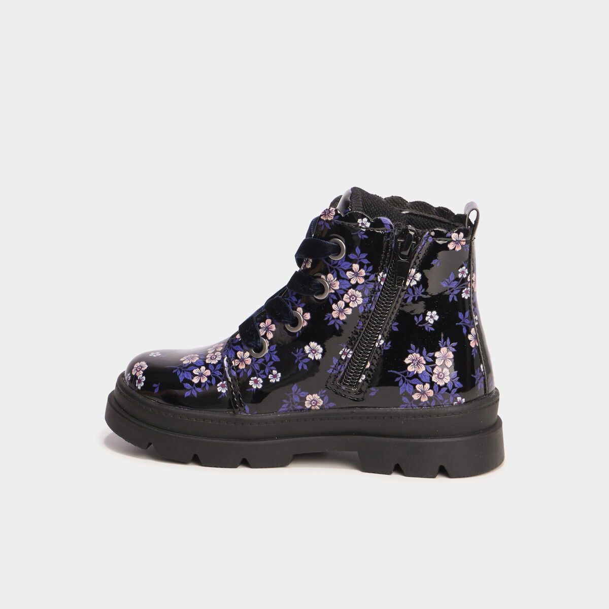 Boots crant&eacute;es &agrave; lacets noir fille