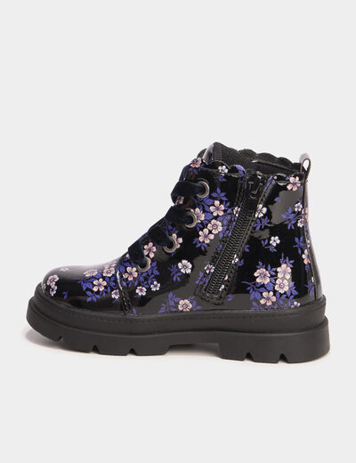 Boots crant&eacute;es &agrave; lacets noir fille