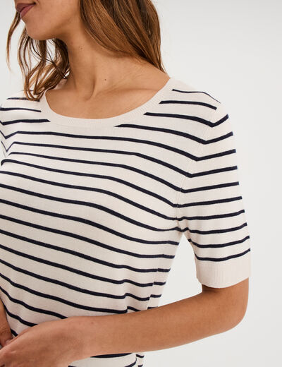 Pull manches courtes col rond sable femme