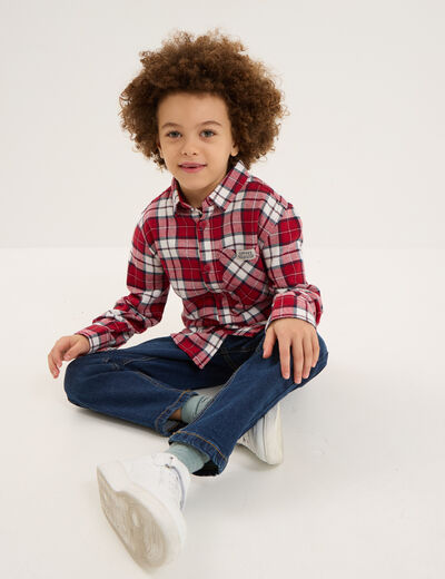 Chemise 1 poche manches longues coton rouge garçon