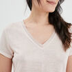 T-shirt col en V à bande métallisée rose clair femme
