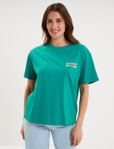 T-shirt droit manches courtes coton vert menthe femme