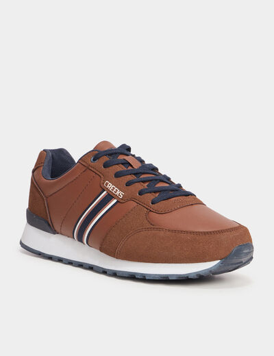 Baskets running à lacets marron homme