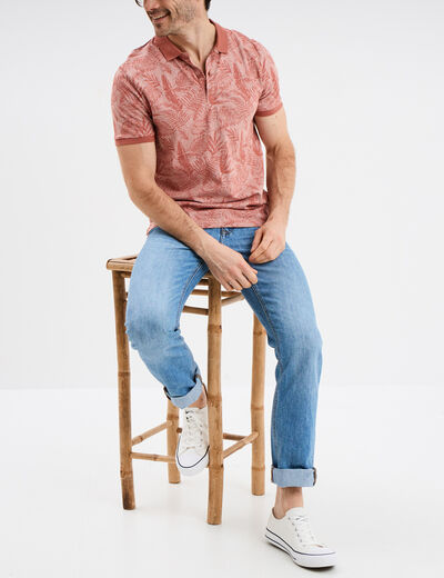 Polo droit manches courtes coton Creeks vieux rose homme