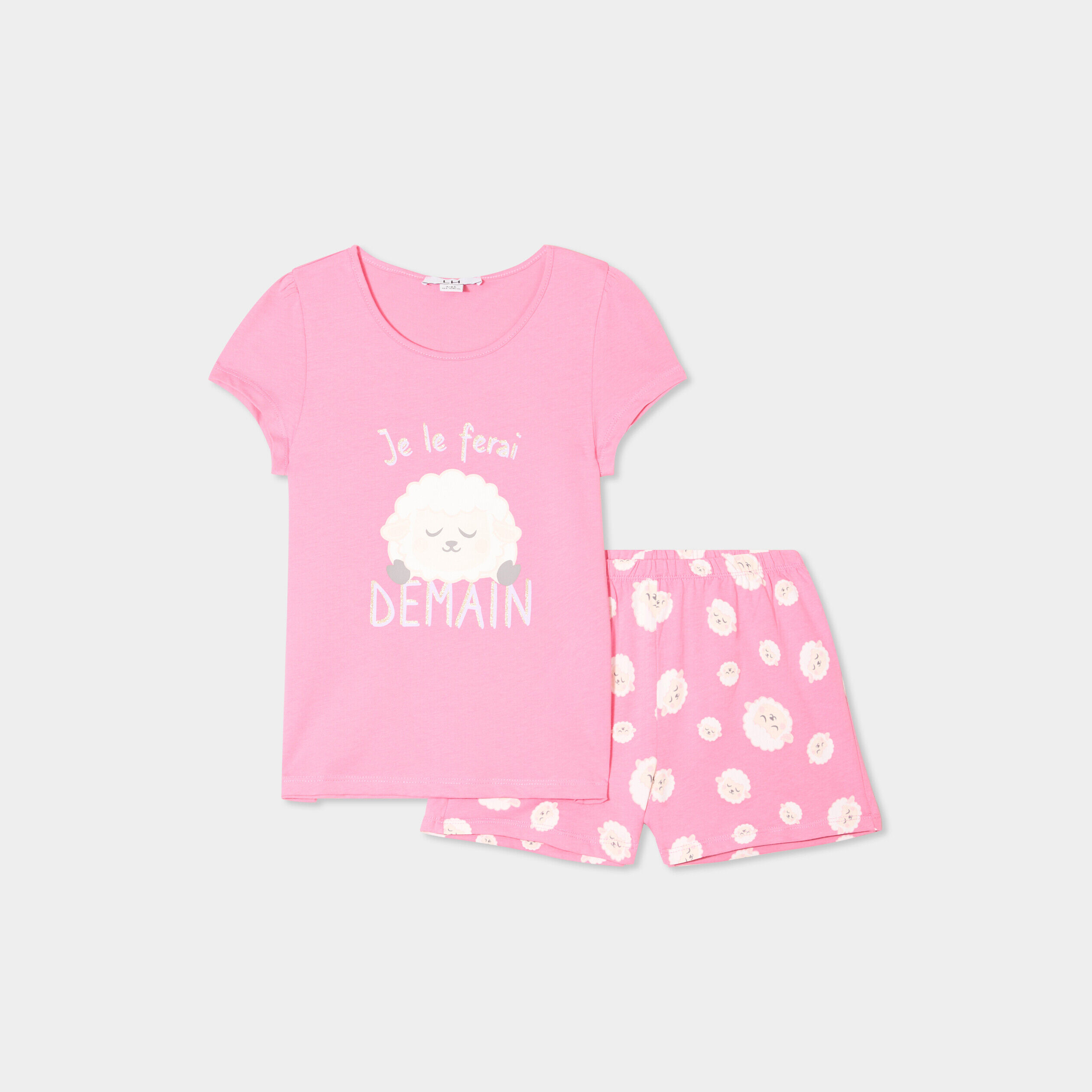 Ensemble pyjama short et t-shirt coton rose clair fille LH