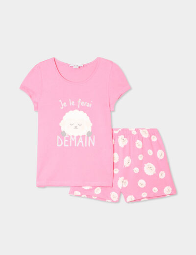 Ensemble pyjama short et t-shirt coton rose clair fille