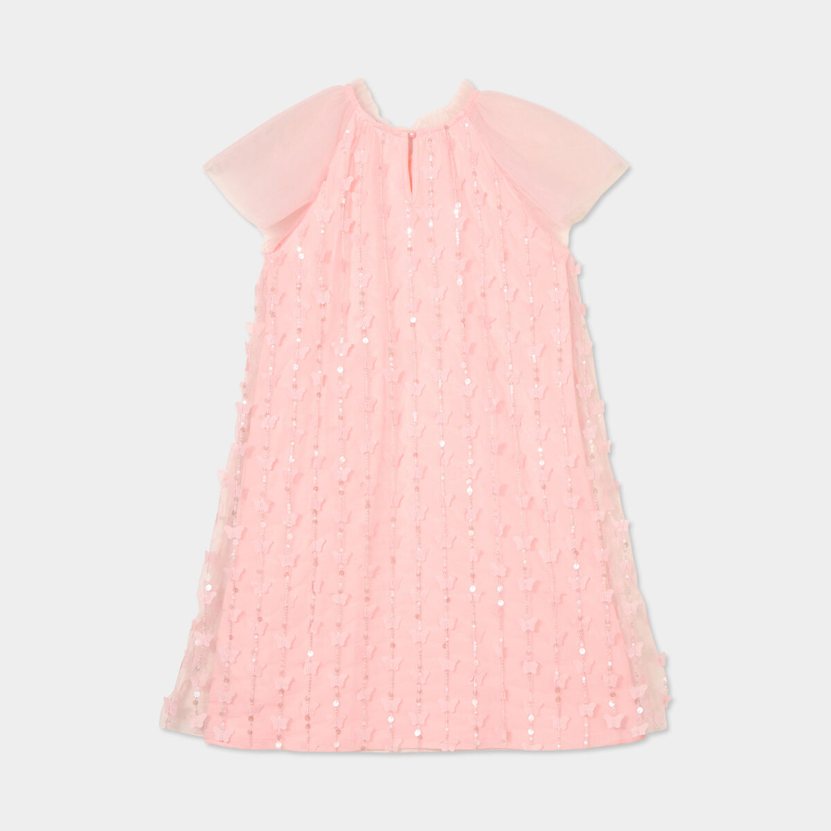 Robe tulle et sequins manches courtes rose clair fille