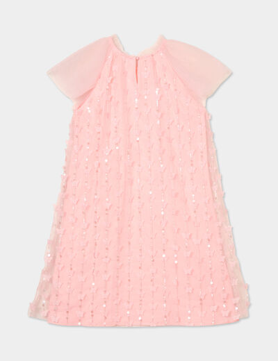 Robe tulle et sequins manches courtes rose clair fille