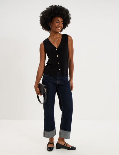 Gilet sans manches col en V noir femme