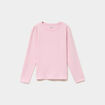 T-shirt coton manches longues &agrave; fronces rose clair fille