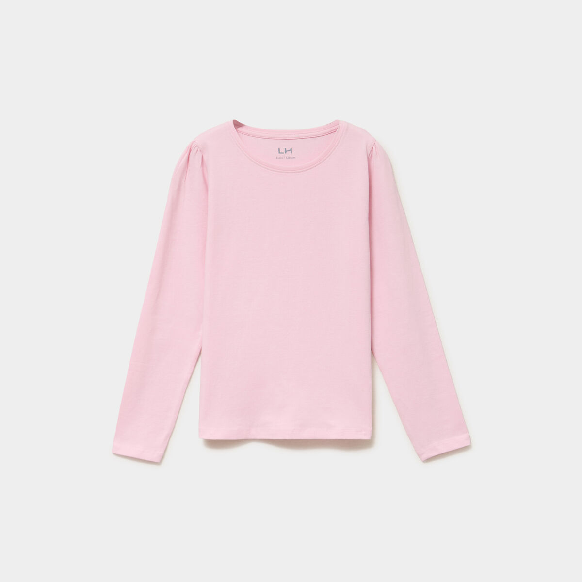 T-shirt coton manches longues &agrave; fronces rose clair fille