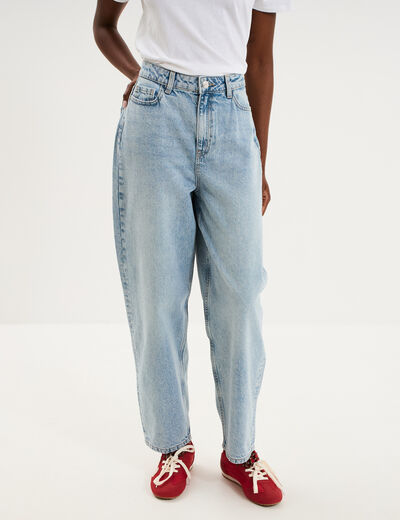 Jean balloon taille haute cropped coton denim triple stone femme