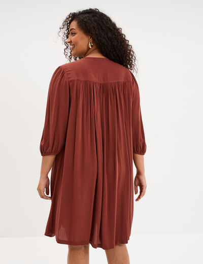 Robe fluide buste brod&eacute;e marron cognac femme grande taille